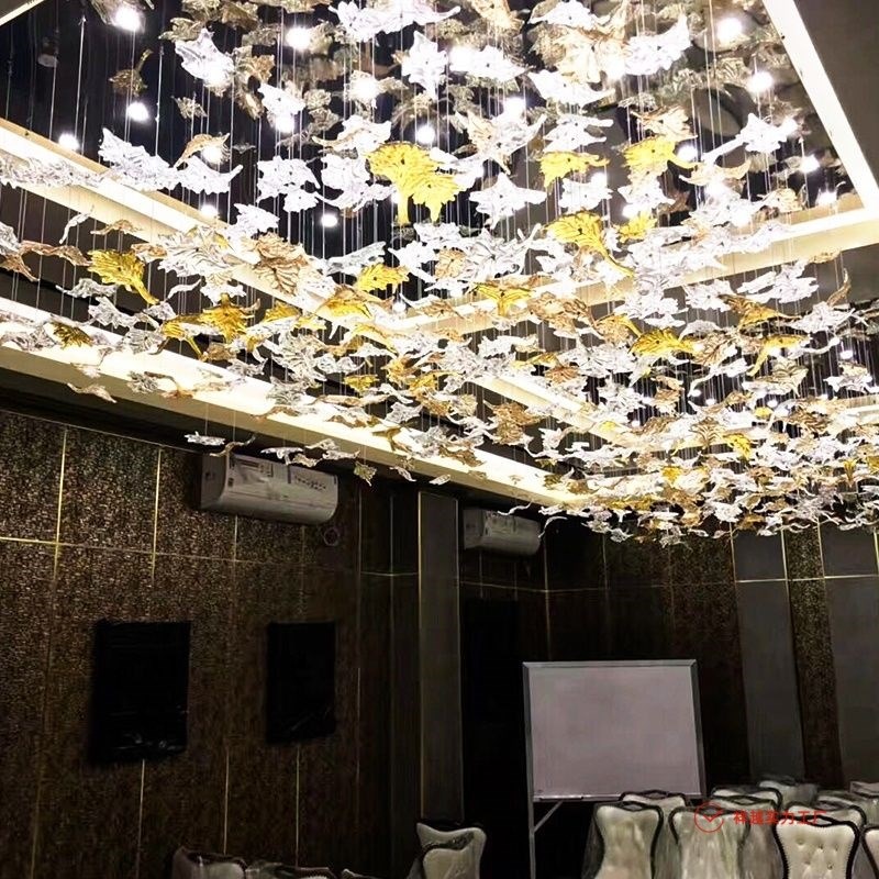 酒店大堂水晶吊灯售楼部沙盘展厅枫叶创意别墅复式楼工程灯