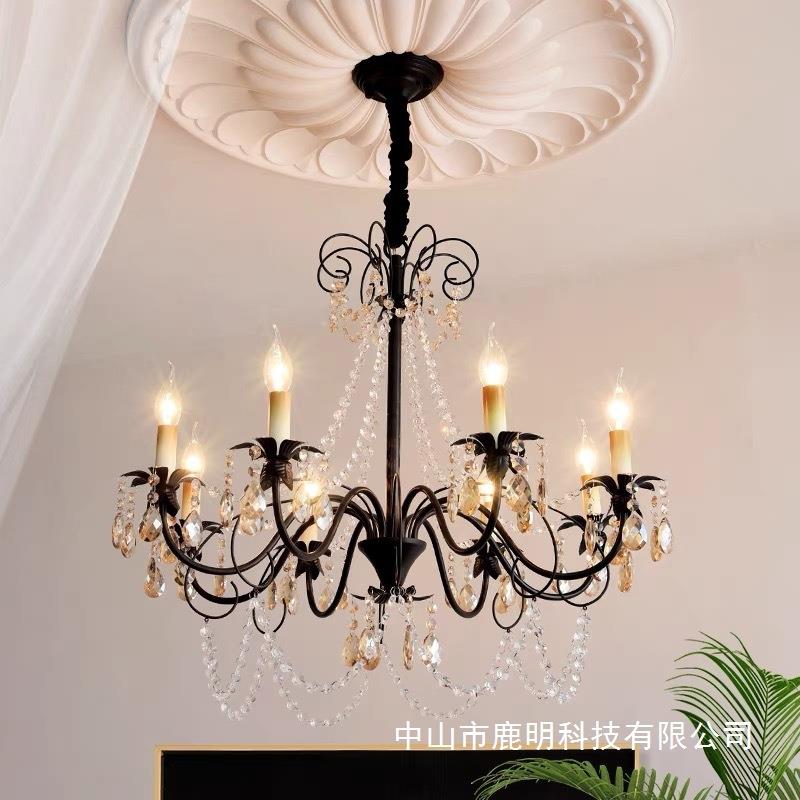 美式复古黑色吊灯法式轻奢客厅温馨卧室别墅大厅餐厅酒店民宿灯饰