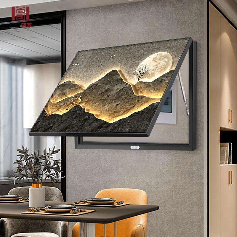 背有靠山轻奢电表箱装饰画新中式可推拉遮挡配电箱电闸盒遮丑挂画