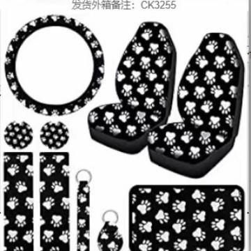 外贸出口亚马逊印花汽车座椅套护肩套组合狗爪印花组合汽车座椅套