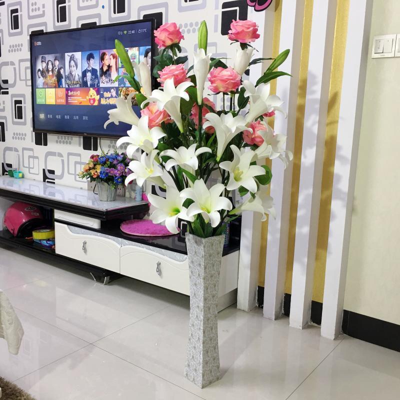 家居饰品百合花束客厅落地装饰假花绢花摆件室内花艺插花