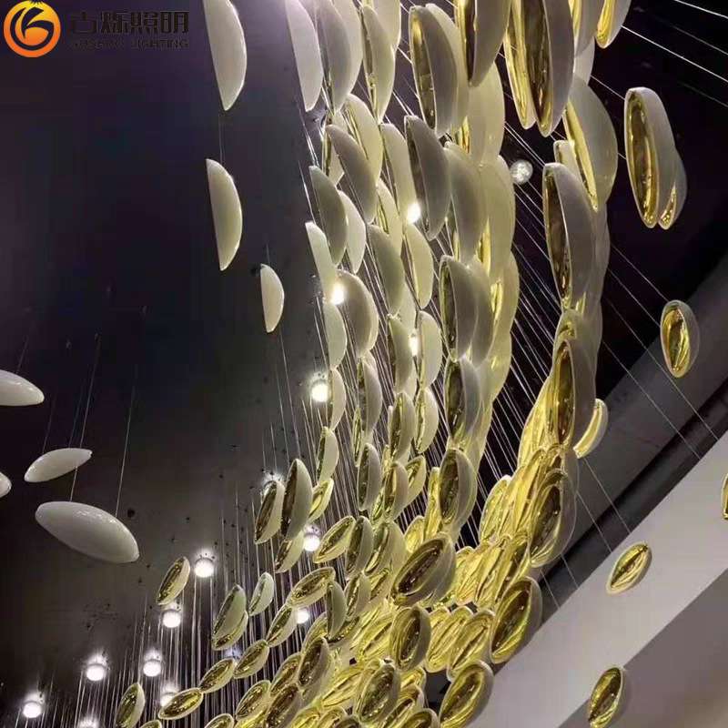 简约酒店大堂婚庆水晶枝形吊燈玻璃贝壳工程楼梯挑空客厅灯具