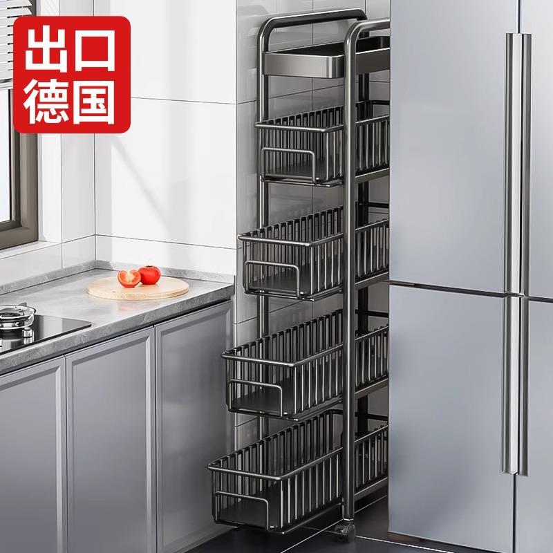 夹缝置物架厨房冰箱侧面窄缝隙抽拉收纳柜拉篮卫生间极窄边小推车