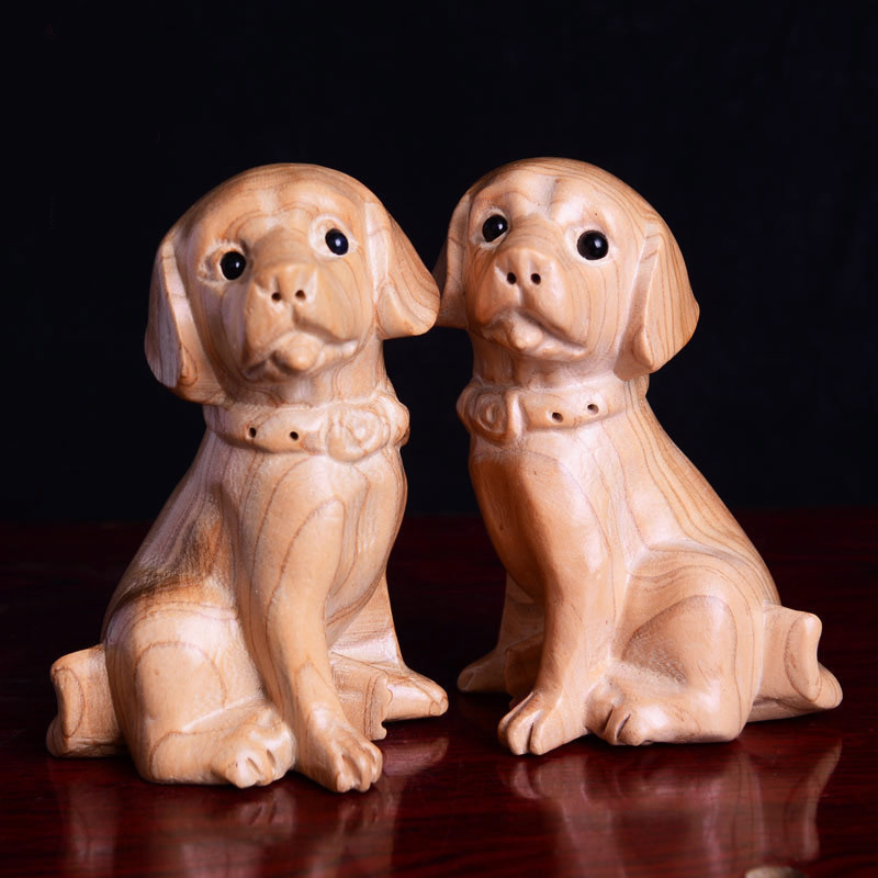 速发生肖狗摆件饰雕桃木招年小狗手把件新财装木客厅车内