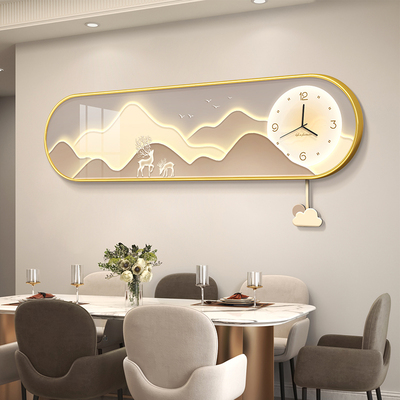 速发福奢生辉餐厅装饰画钟表挂画组合挂钟2024新厅客款轻鹿墙壁画