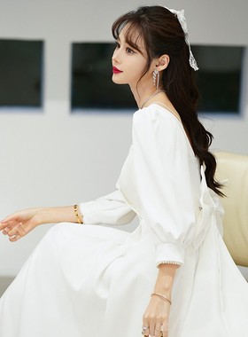 速发晚礼连白色2021新款宴会气质订婚服衣裙领证小众设媛感名计年