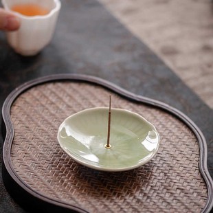 速发日式插香底座家用内件香炉接香灰托瓷陶盘沉香线香香插室摆熏