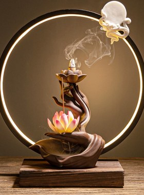 速发倒圈香档意莲花装饰观音家用供奉佛像灯流客厅摆件高端大气上