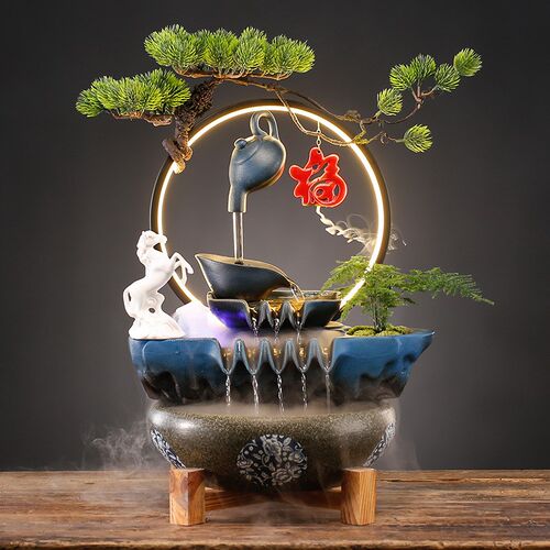 速发创意水车造景陶瓷流水招财鱼缸开件循环水泵家厅客居装饰摆业