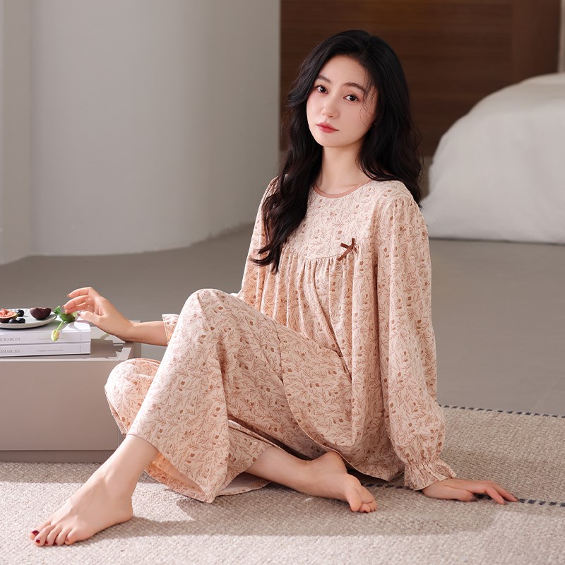 速发纯套睡衣款春装高级感202款新5妈妈长袖碎花棉头家居服套装夏