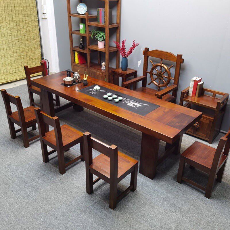 速发老船木茶桌椅式合茶桌实木茶台中组套装一体办公室泡茶大桌子