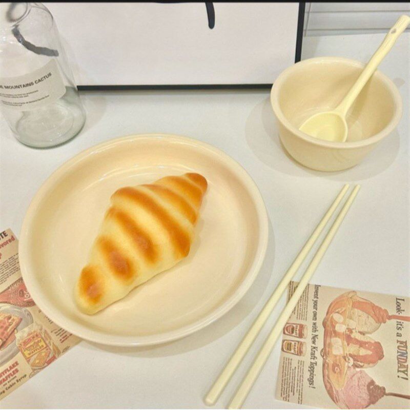 速发#家用下碗碗奶油色一人食釉泡彩餐具陶瓷面奶油风奶黄色盘子