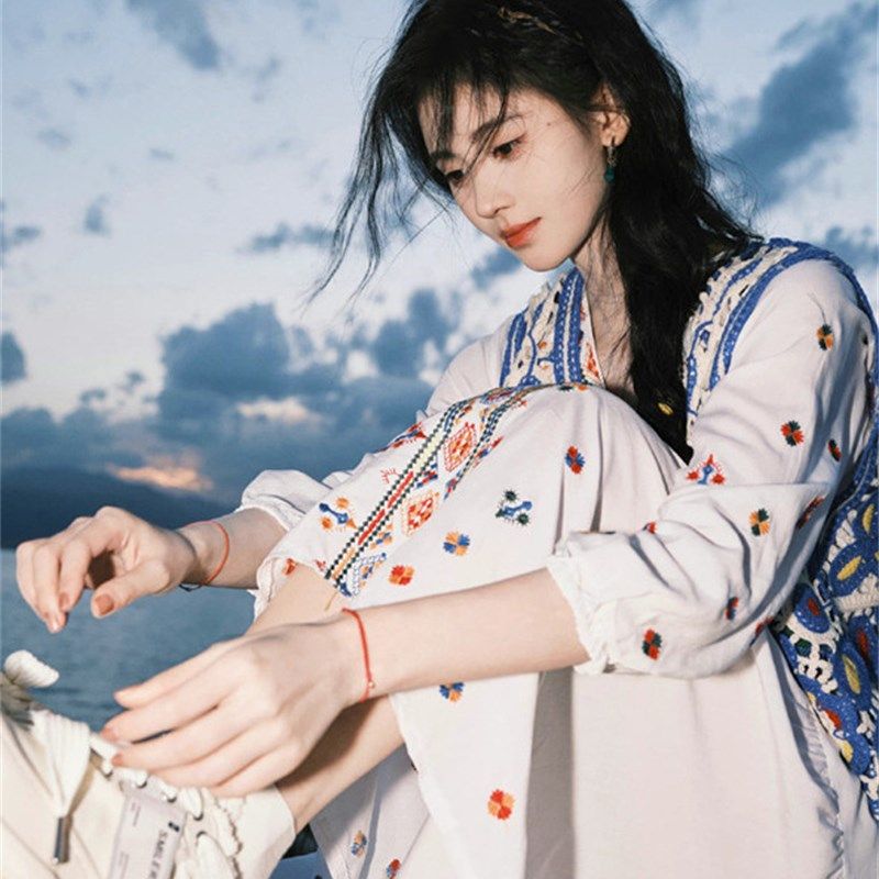 速发假婧祎民族风马甲背心收腰连衣裙旅游穿搭宽松度鞠长裙子