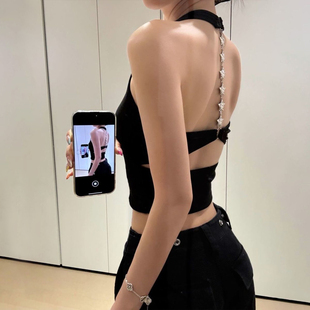辣妹星星链条挂脖背心女纯欲甜美ins风性感露背短款 美式 吊带上衣