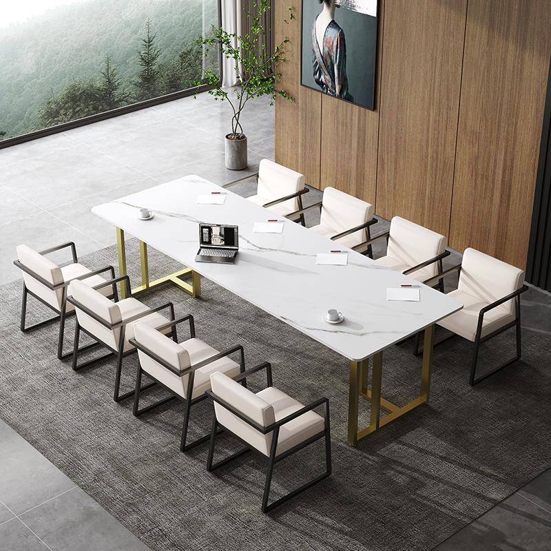 北欧现代简约岩板会议桌办公会客桌椅组合培训接待工作台洽谈长桌