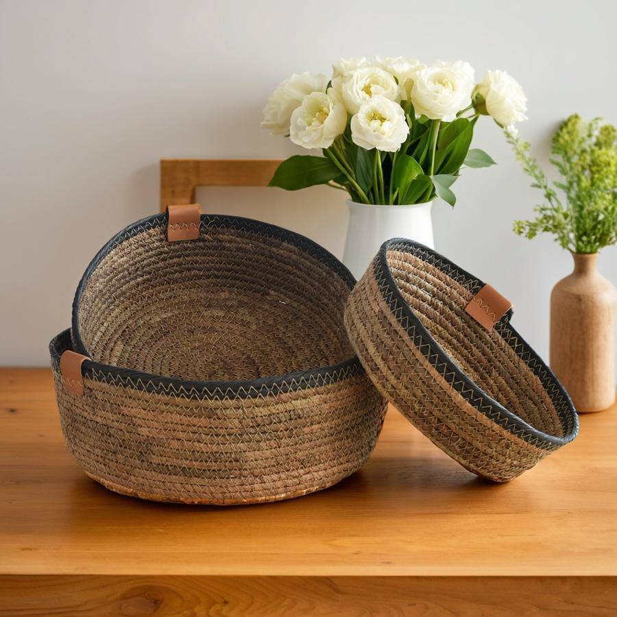 家用桌面藤编水果篮厨房收纳筐日式果盘客厅杂物茶几零食筐收纳筐