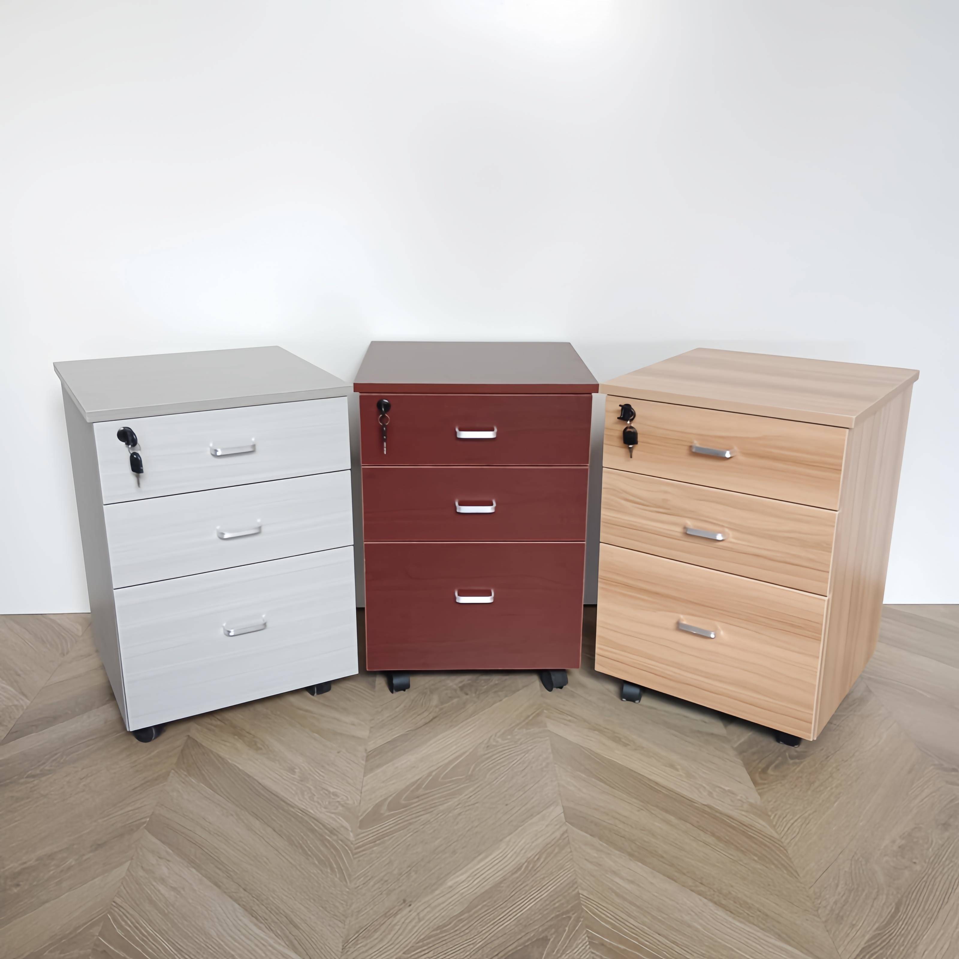 实木三抽移动柜带锁桌下柜资料办公储物床头柜文件保险抽屉小柜子