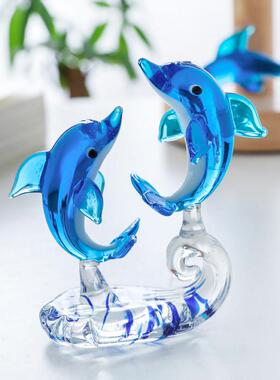 新款创意可爱小海豚系列桌面摆饰玻璃客厅摆件家居摆件欧式装饰品