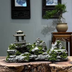 饰造景 春山远望桌面假山庭院博古架书房微景观装 新中式 覆古风格