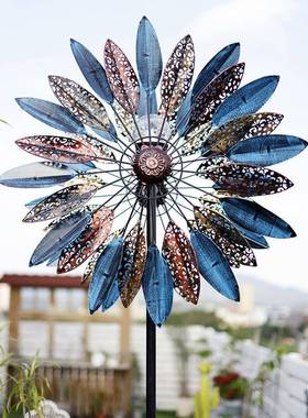 旋转风车户外庭院别墅院子阳台露台造景布置园艺装饰太阳能灯铁艺