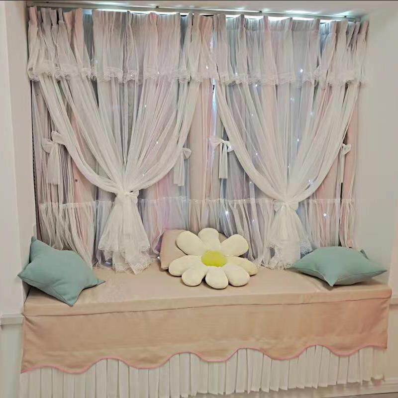 公主风窗帘遮光2024新款女孩卧室女生儿童房间双层带纱飘窗挂钩式