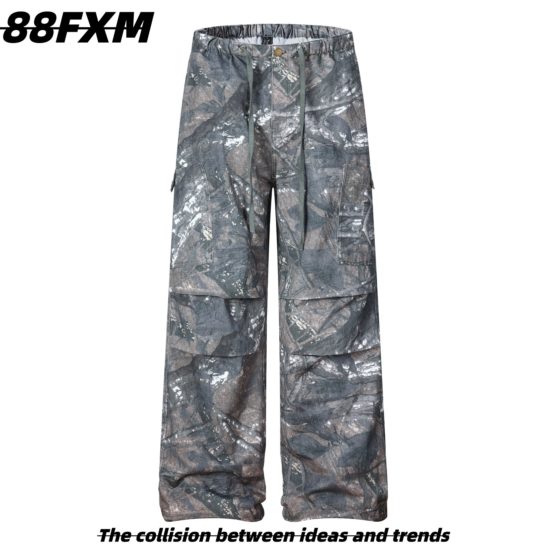 88FXM 美式复古高街树纹迷彩工装裤男女宽松阔腿街舞爵士伞兵裤裤,男装,休闲裤,淘宝优惠券,粉丝福利购,淘宝优惠卷