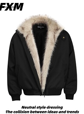 88FXM 复古冬季大毛领加厚痞帅潮牌棉衣男女立领保暖座山雕外套潮