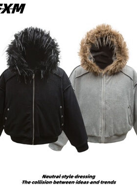 88FXM 国潮座山雕毛领外套男女冬季保暖加厚短款棉服cleanfit棉衣