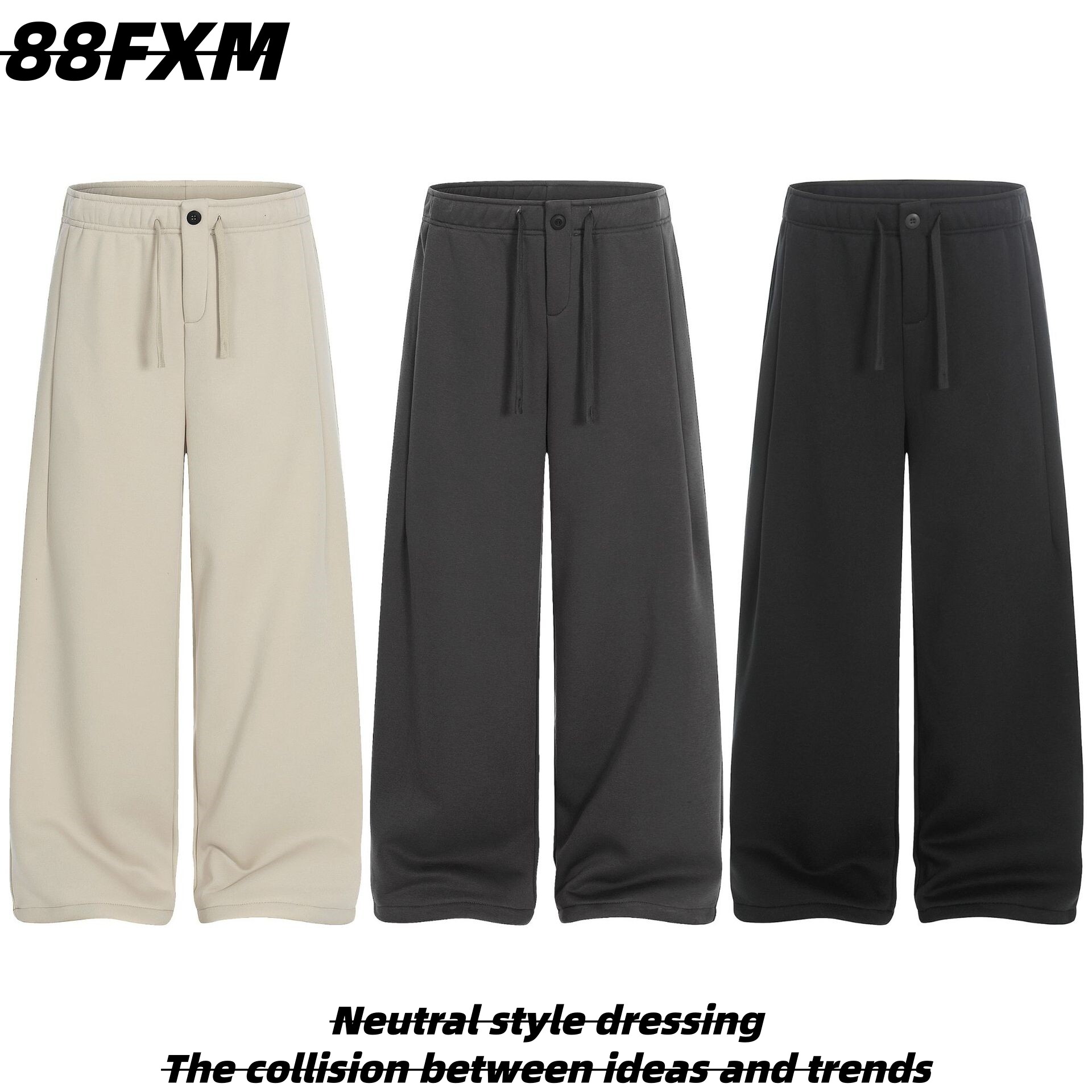 88FXM 美式复古解构设计感加绒加厚卫裤男女运动休闲百搭宽松裤子
