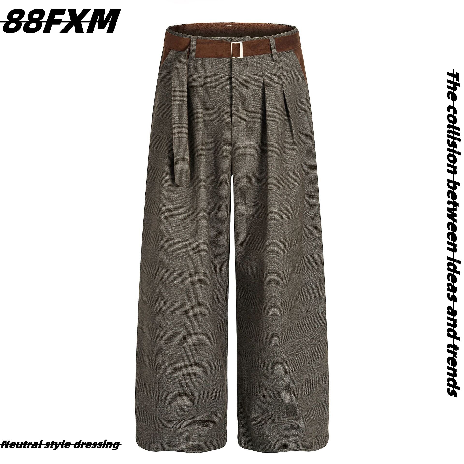 88FXM 美式复古高级感解构褶皱设计老钱风西裤男女宽松垮腿休闲裤