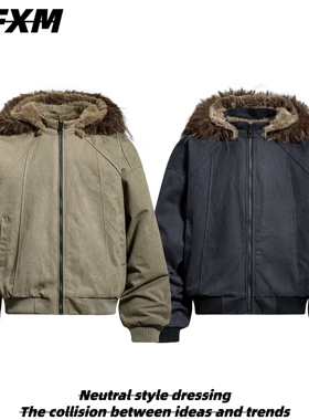 88FXM 美式解构设计座山雕棉服男女复古加厚保暖可拆卸帽子外套潮