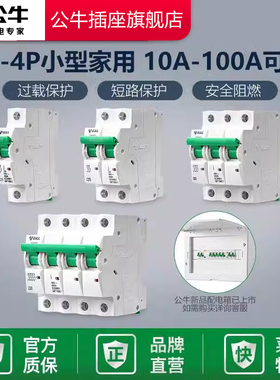 公牛开关插座断路器空气开关家用电闸1P2P/3P/4P63A/100A空开正品