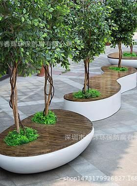 玻椅璃户外广场树池座园林景钢观坐凳商店场酒公园休闲椅防腐木椅