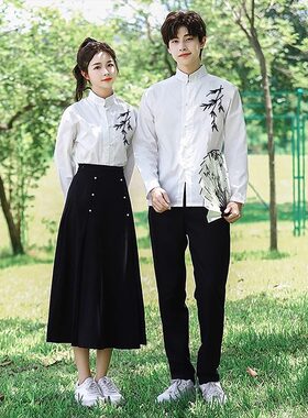 毕业新款中学生合唱团朗诵比赛学院古风初高中白衬衣班服诗歌红歌