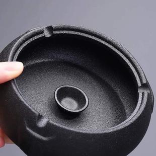 陶瓷办公室带盖灰家用防飞中式 烟缸烟灰缸烟缸号黑大客厅个性 潮流