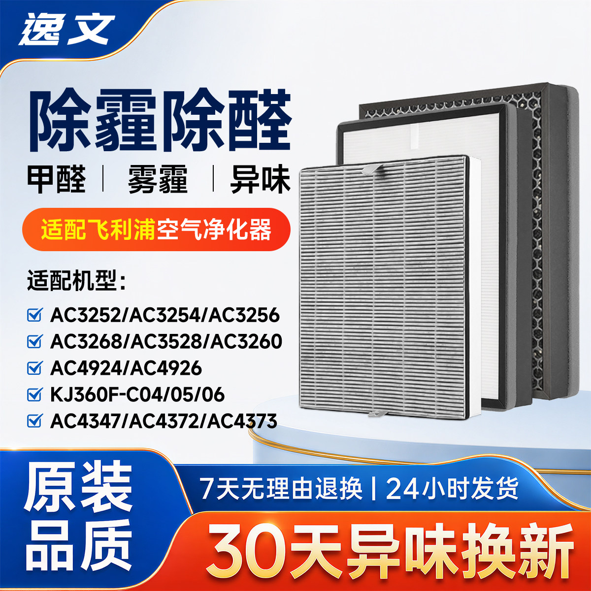 适配飞利浦空气净化器AC3252滤芯AC3256/3254/4374过滤网FY3137