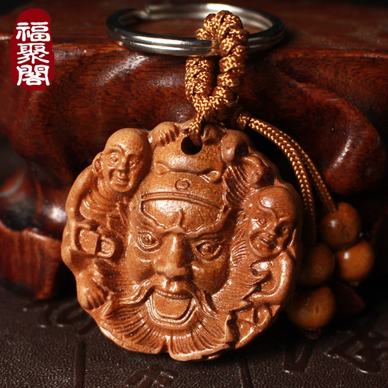 速发桃木雕馗钟刻项链走车扣挂件钟馗像吊坠男随身汽夜路小饰品