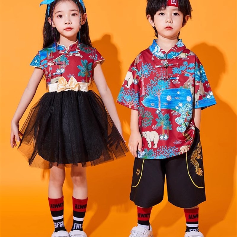 速发少儿汉服男孩唐装啦孩啦国风幼稚园新中式服装中夏队舞蹈演出