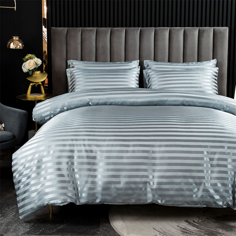 速发Luxury Stripe Sati Silk Beddig Set ord Double Bed Kig