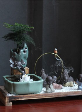 速发中式创意陶瓷流水礼摆件招财办面室客厅禅意桌公沙盘开业器品