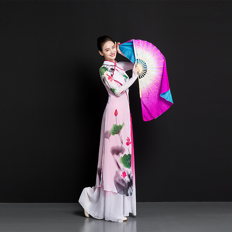 速发风酥雨忆双面双色扇玫红蓝色 风筝扇子 舞蹈扇渐变 跳舞扇 真