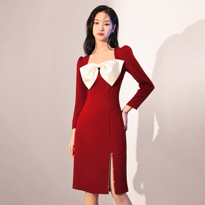 速发敬酒服订新红色婚年战袍连衣礼短款年会小个子晚裙服高级感蝴