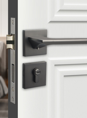 速发卧室门锁方形灰色室内房门静实音门把手锁木简约