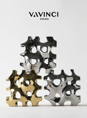 速发新品简约陶样栏杆客厅件关艺术摆玄瓷板间售楼处酒店软装饰品