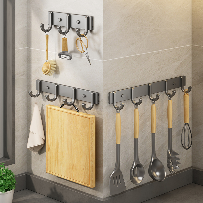 速发房勤厨优挂钩免打孔挂杆锅铲勺子挂架筷筒子刀架置物架壁挂式