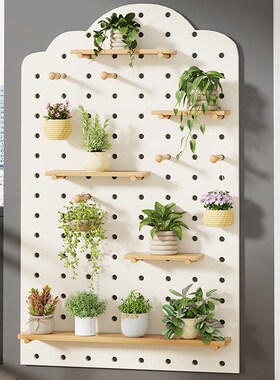 速发植绿挂墙洞洞板置物架入户玄关墙面实木台板墙壁装饰书架子