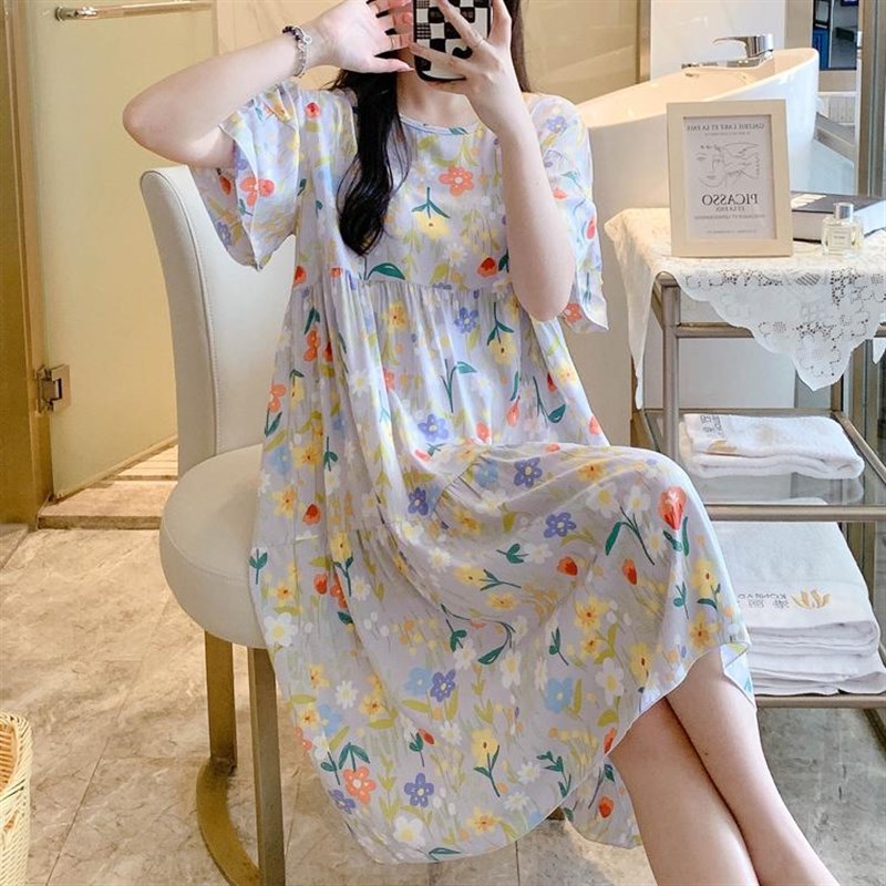 速发棉绸服裙夏季薄款睡感凉衣可外穿连衣裙大码家居睡学生