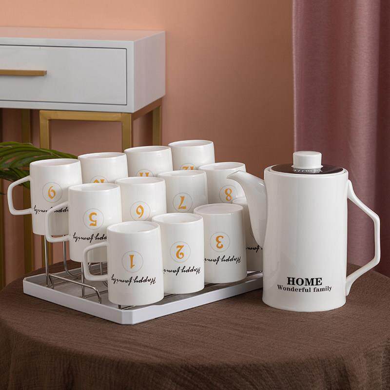 杯子套装家用客厅待客区分数字水杯冷水壶陶瓷冷水壶大号水具杯架
