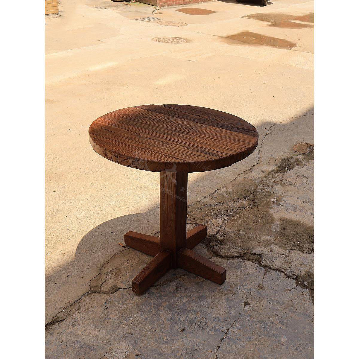 侘寂风中岛乔治单腿圆桌咖啡桌实木大师设计餐桌家用彷古风化纹