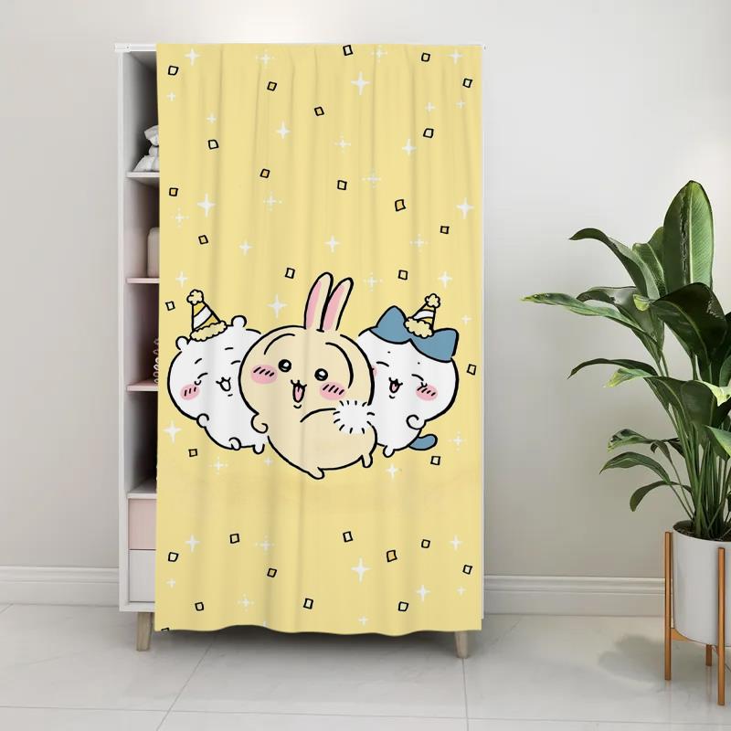 动画chiikawa橱柜衣柜门帘滑轨式拉帘防尘布衣帽间鞋架遮挡帘粘贴